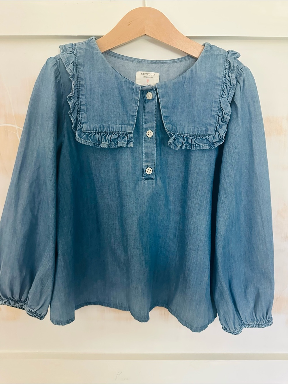Crewcuts Light Blue Ruffle Square Collar Denim Top